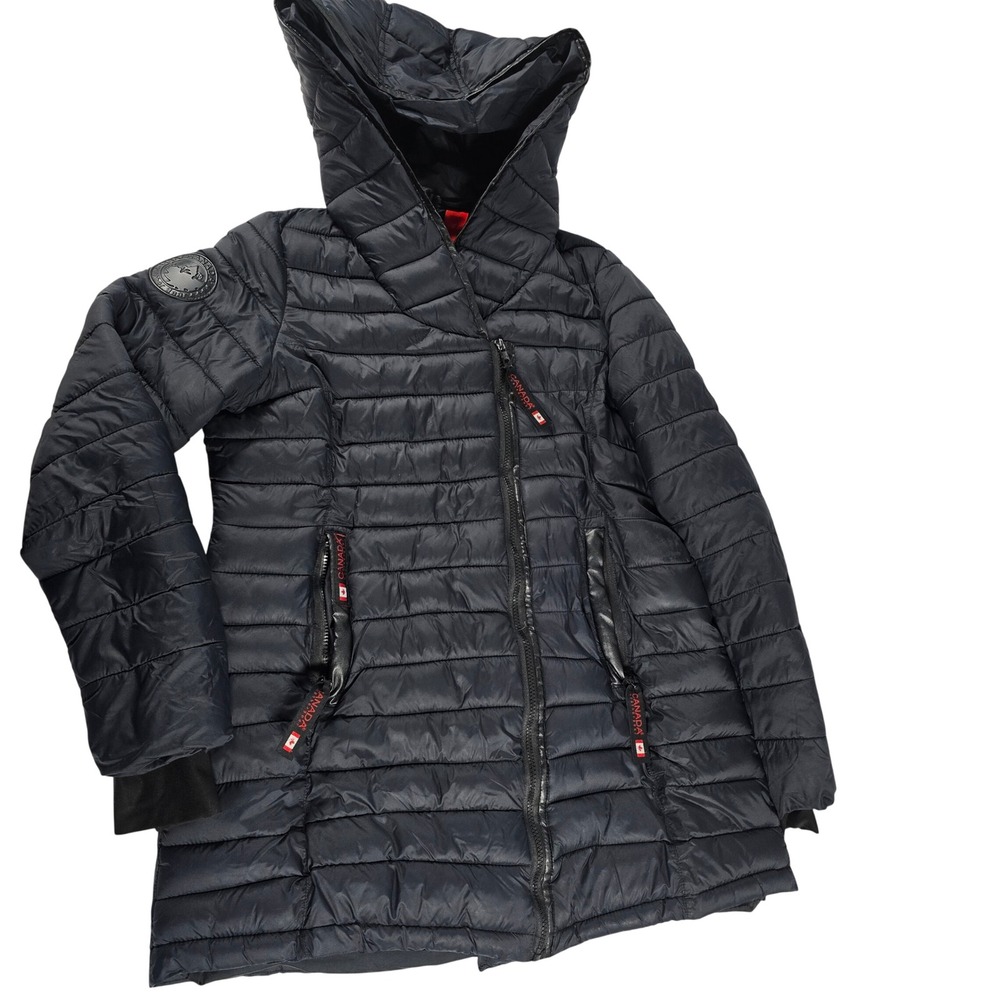 Canada Weathergear Mens Black Quilted Hooded Puffer Jacket Coat Large RN74299